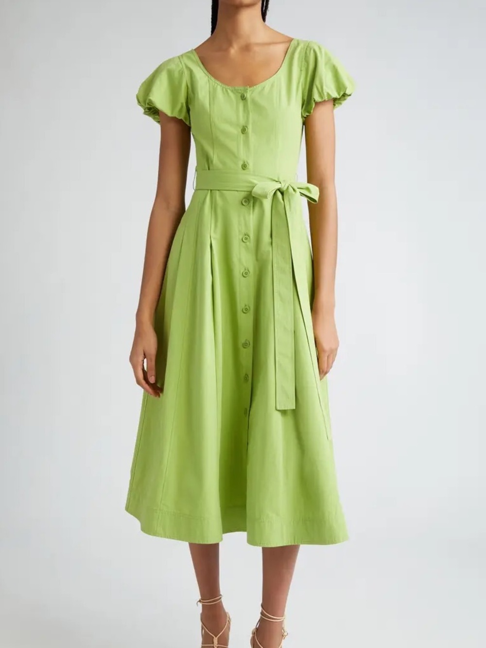 Ulla Johnson Rhea Tie Waist Puff Sleeve Midi Dress